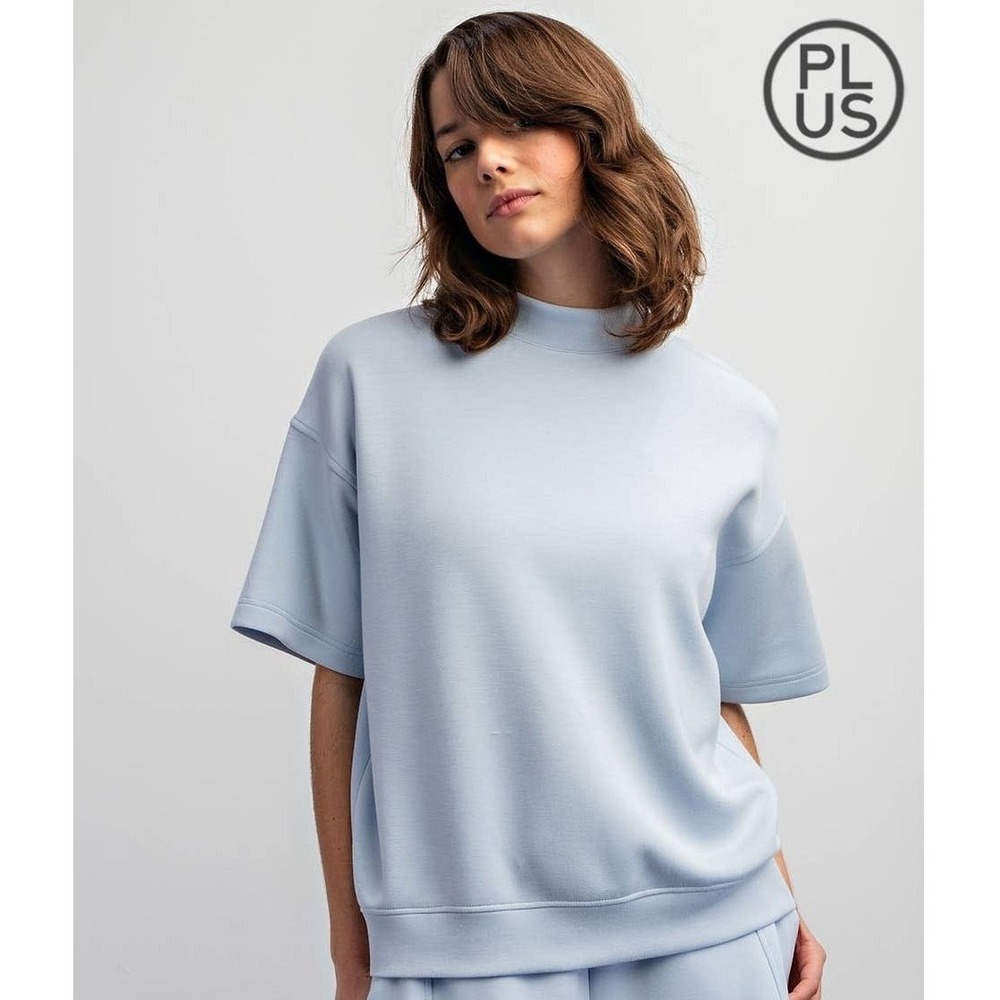 Rae Mode Modal Scuba Mock Neck‎ Short Sleeve Top - 3XL Soft Blue NWT